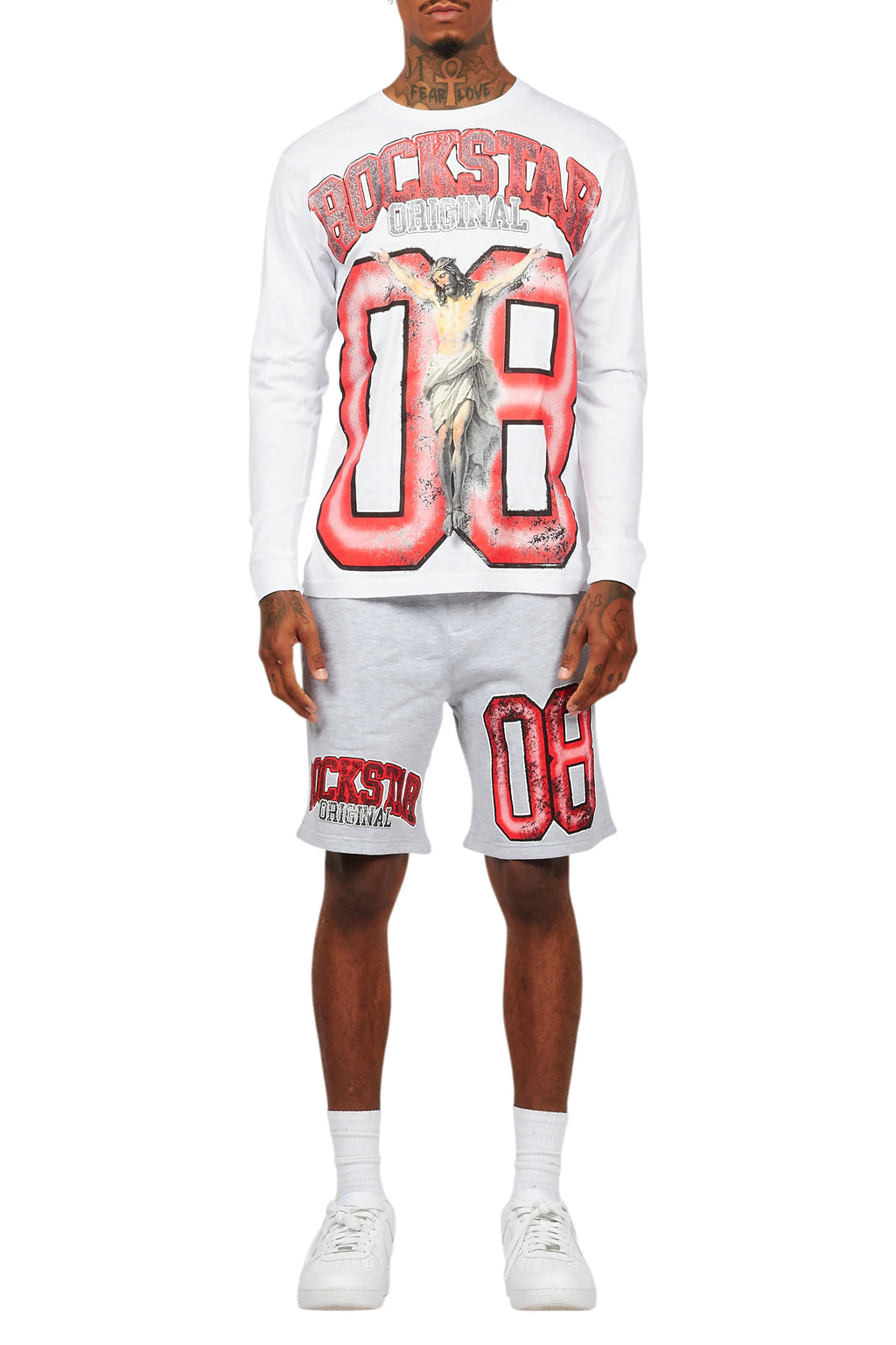 Fields White/Grey Long Sleeve T-Shirt Short Set