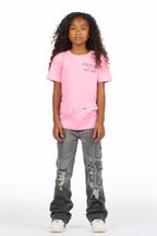 Girls Vixen Grey Wash Distressed Stacked Jean