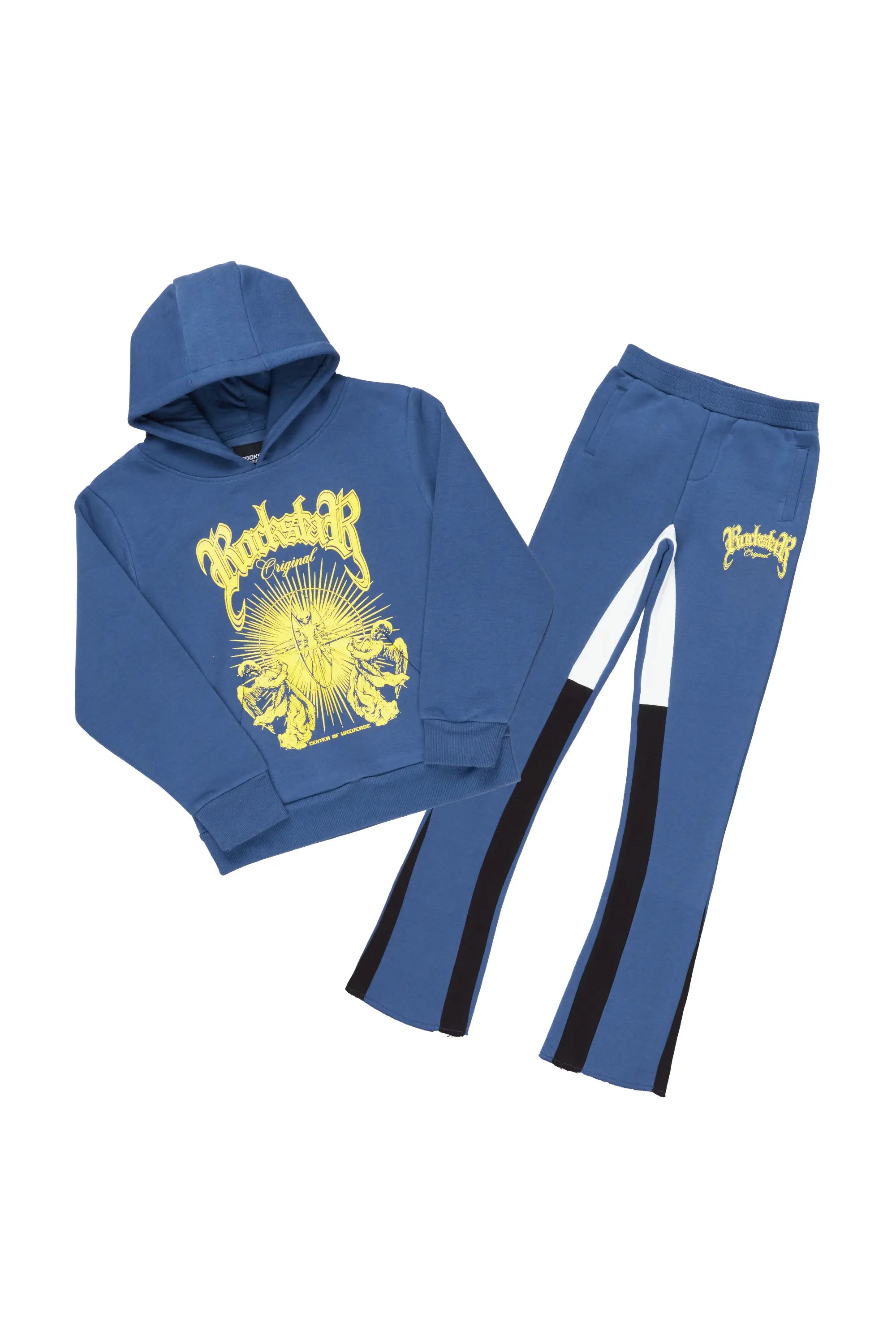 Boys Yarden Navy Hoodie Super Stacked Flare Track Set