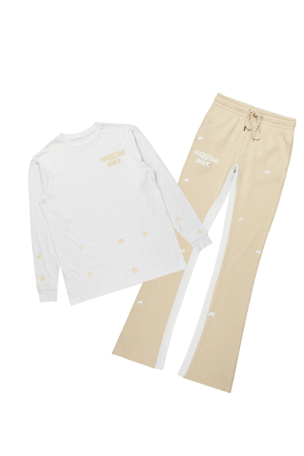 Raffer White/Beige Long Sleeve T-Shirt/Baggy Pant Set