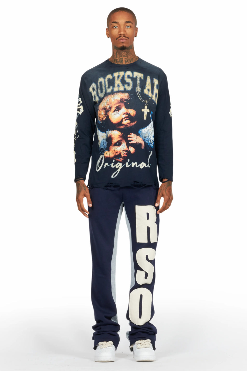 Uko Navy Stacked Baggy Track Pant