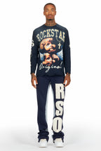 Uko Navy Stacked Baggy Track Pant