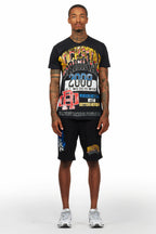 Colorful Race Black T-Shirt Short Set
