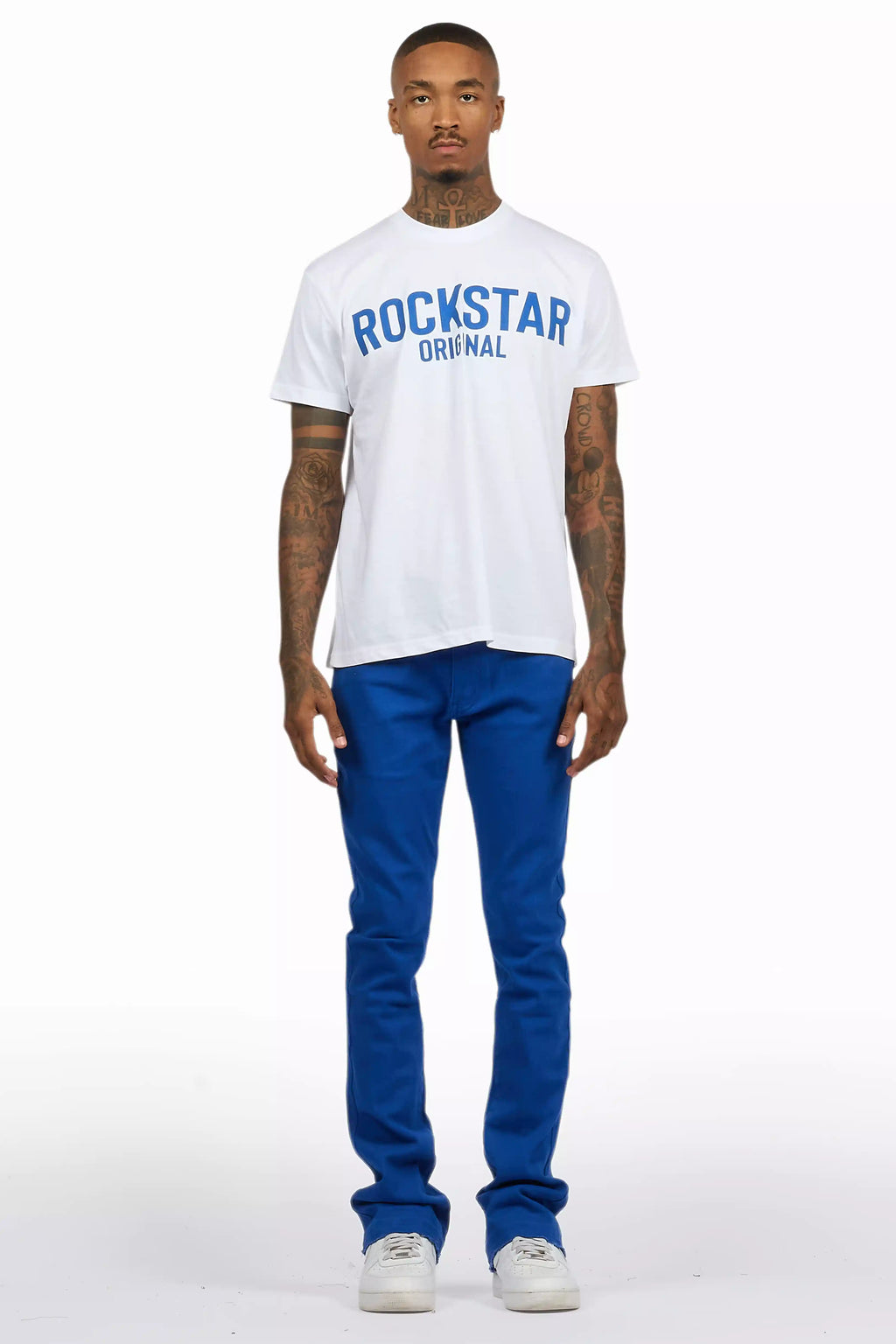 Sana White/Royal T-Shirt/Dag Stacked Flare Jean Set