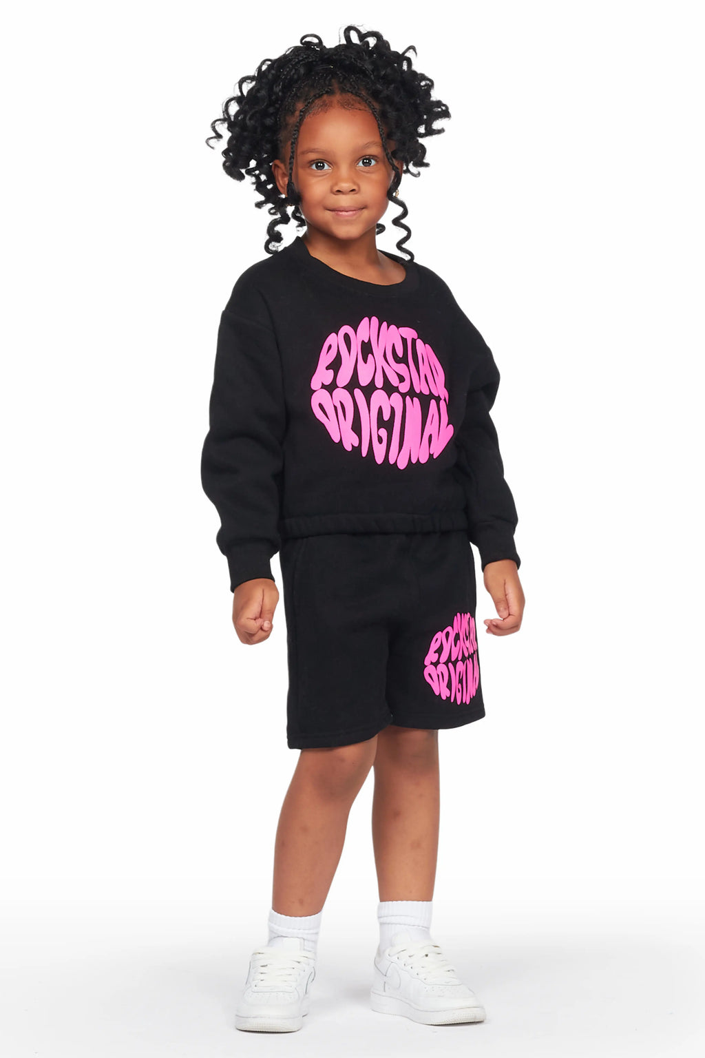 Girls Beena Black Crop Top Short Set