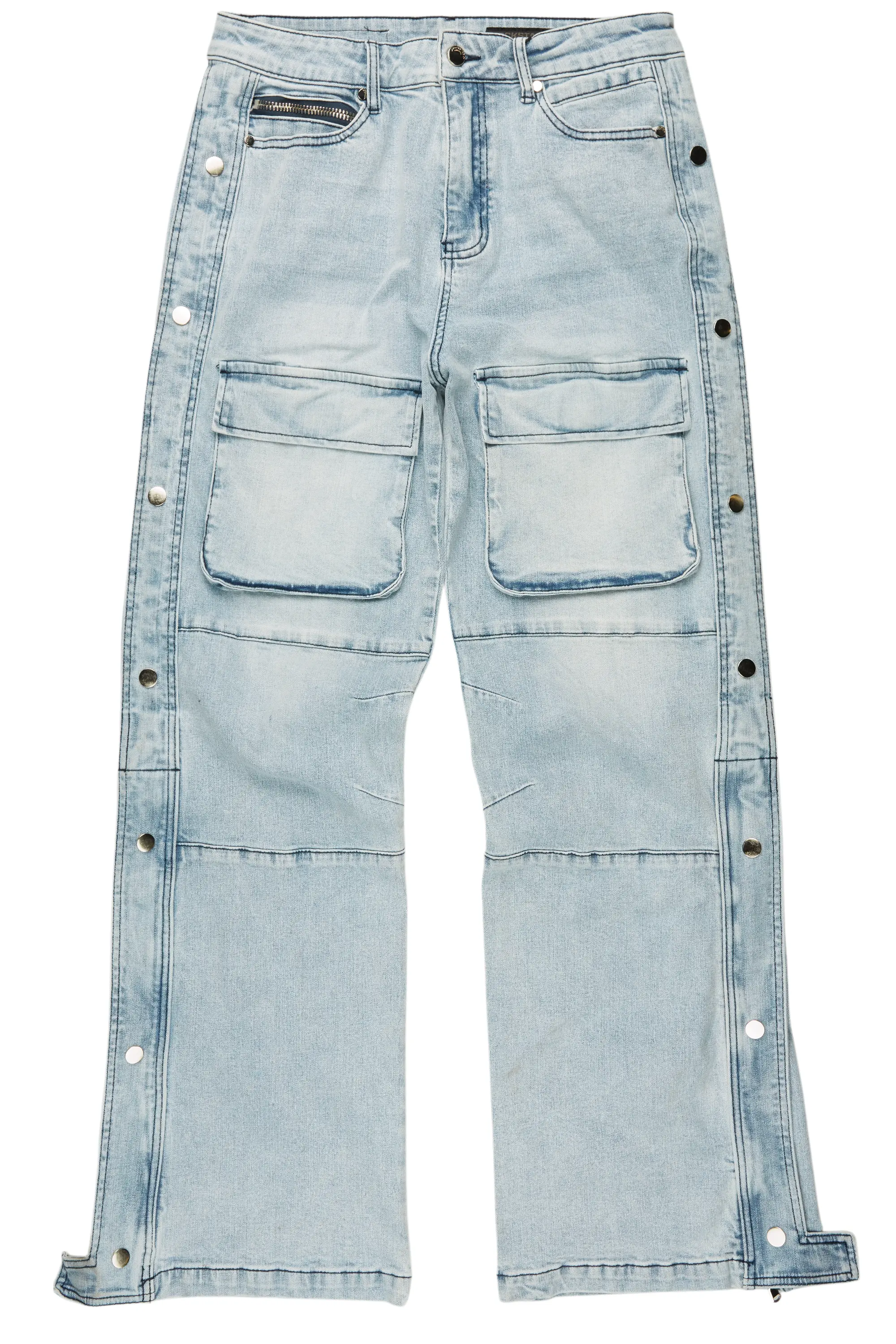 Yuri Blue Stacked Cargo Flare Jean