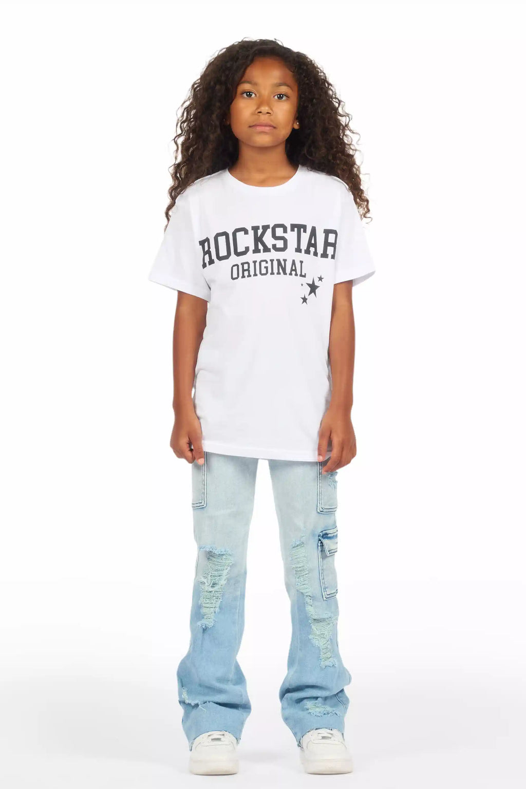 Girls Vixen Light Wash Distressed Stacked Jean