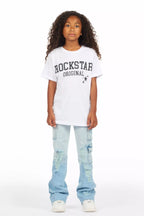 Girls Vixen Light Wash Distressed Stacked Jean