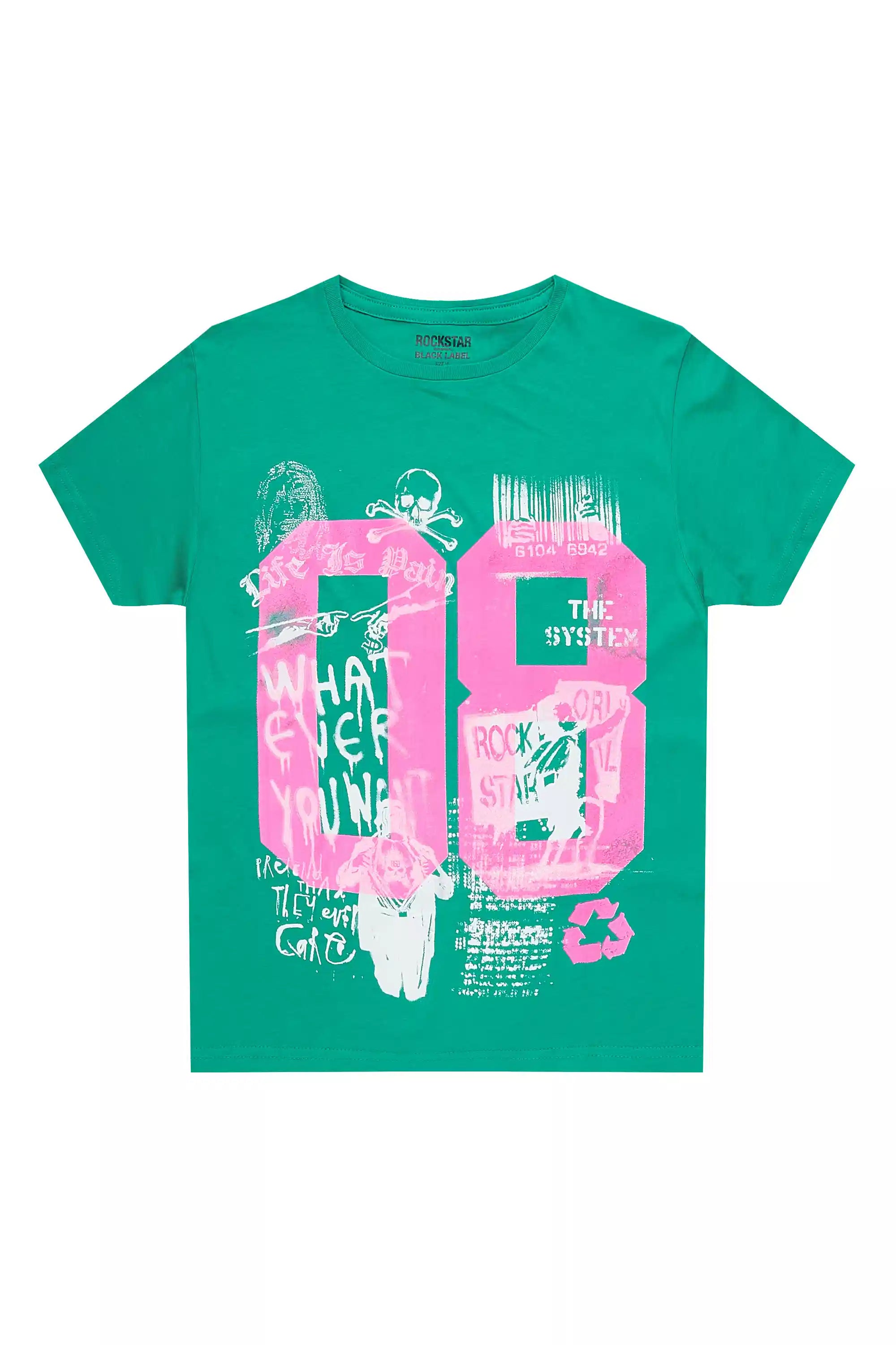 Boys Beau Green/Pink Graphic T-Shirt