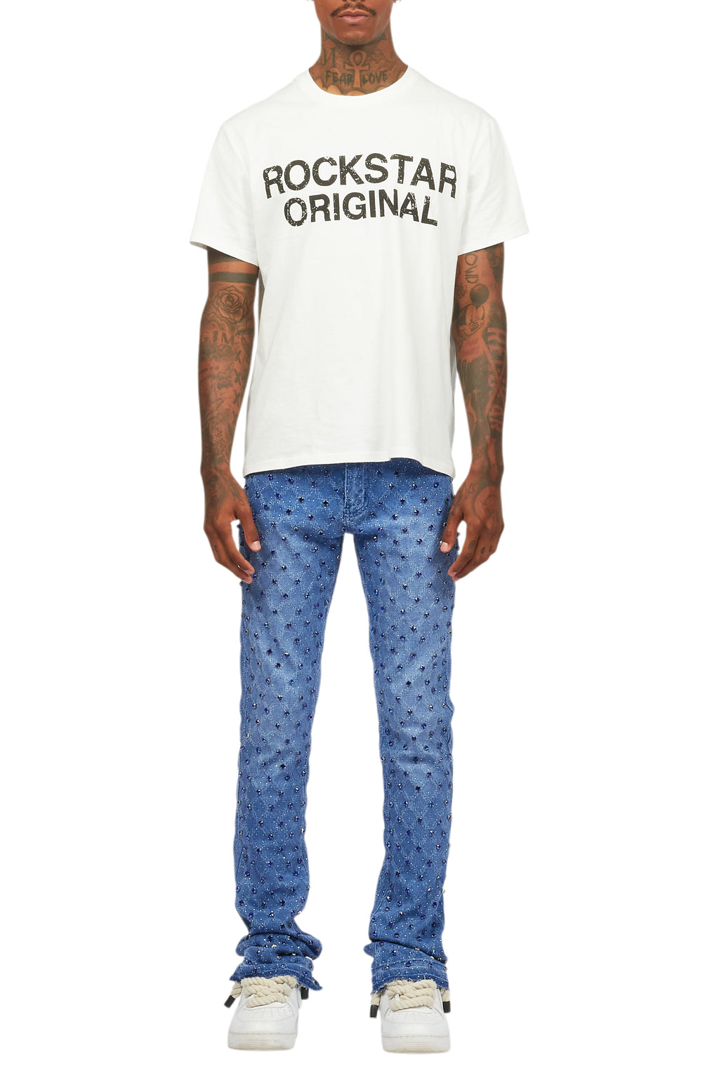 Glit Royal Blue Rhinestone Stacked Flare Jean