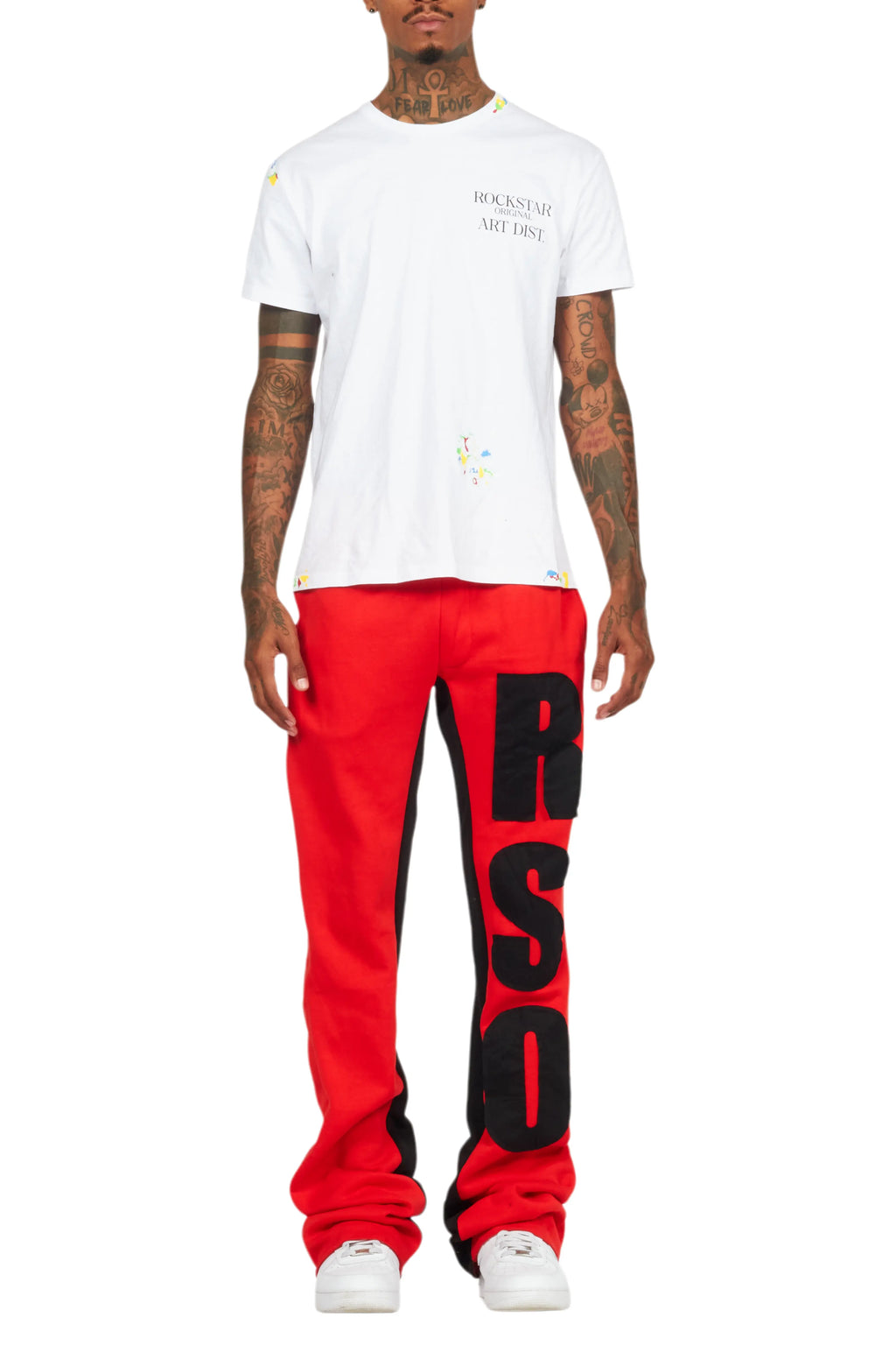 Uko Red Stacked Baggy Track Pant