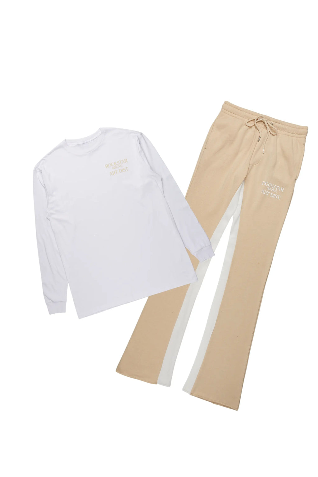 Briggs White/Beige Long Sleeve T-Shirt/Baggy Pant Set