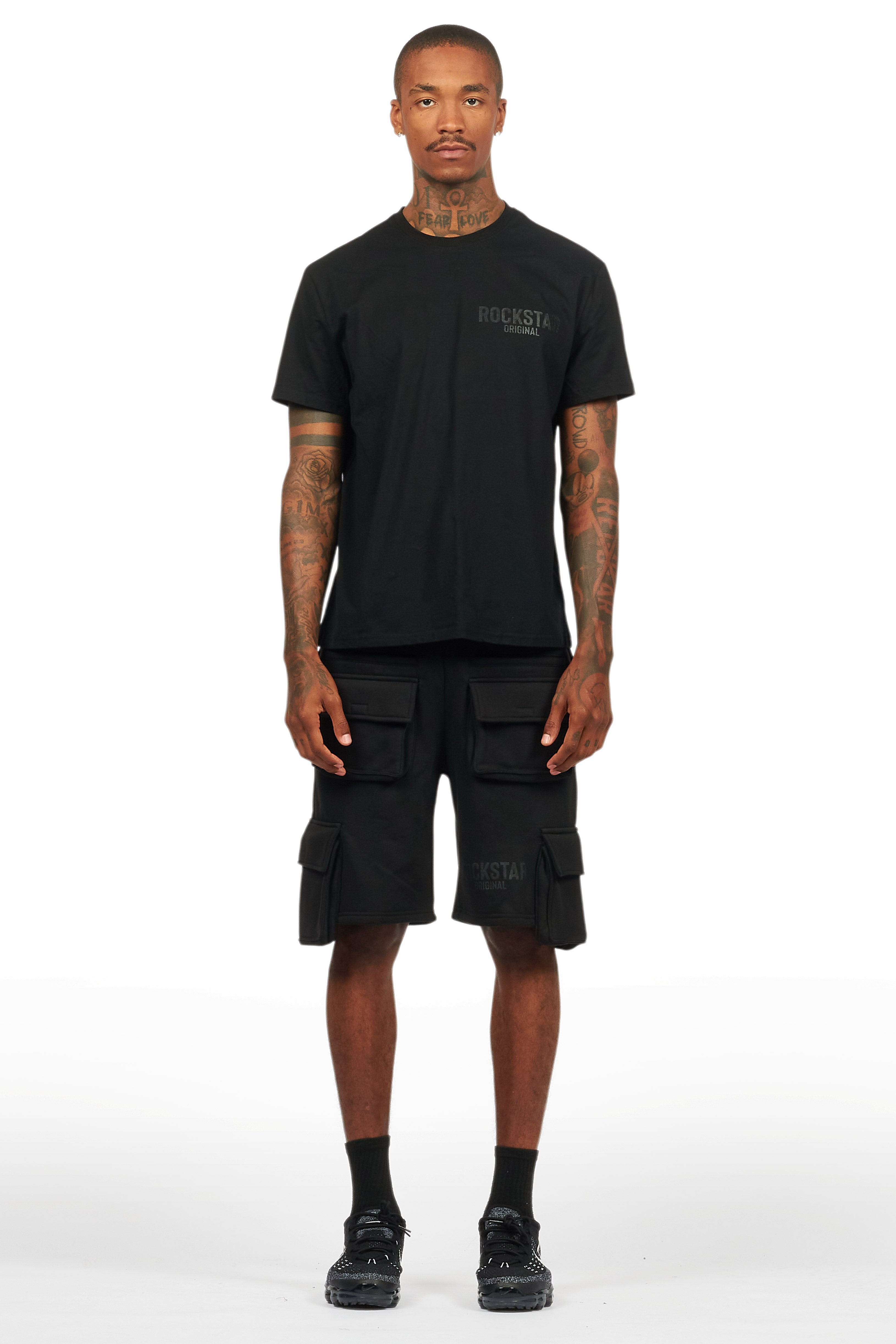 Sana Black/Black T-Shirt Cargo Shorts Set
