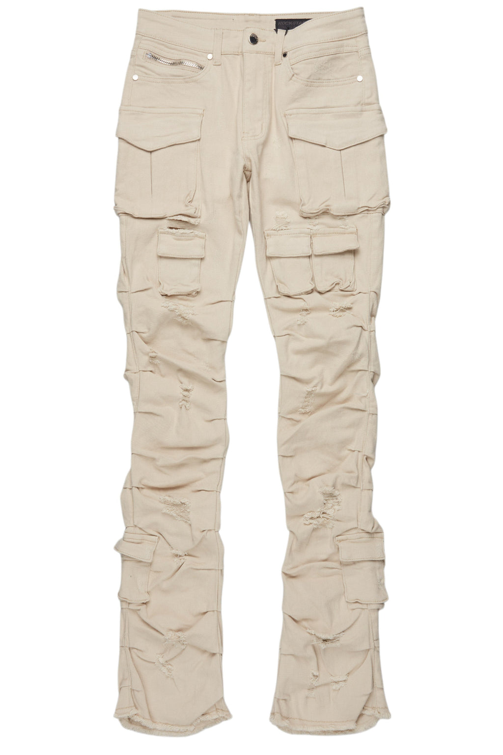 Gentry Light Beige Stacked Flare Jean