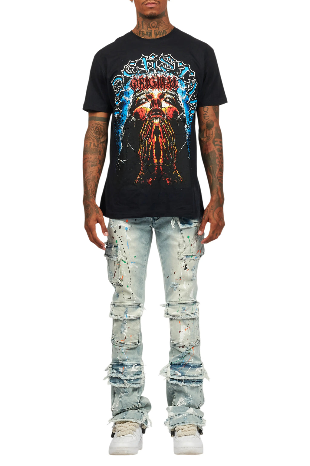Dallan Black/Blue T-Shirt/Stacked Flare Jean Bundle
