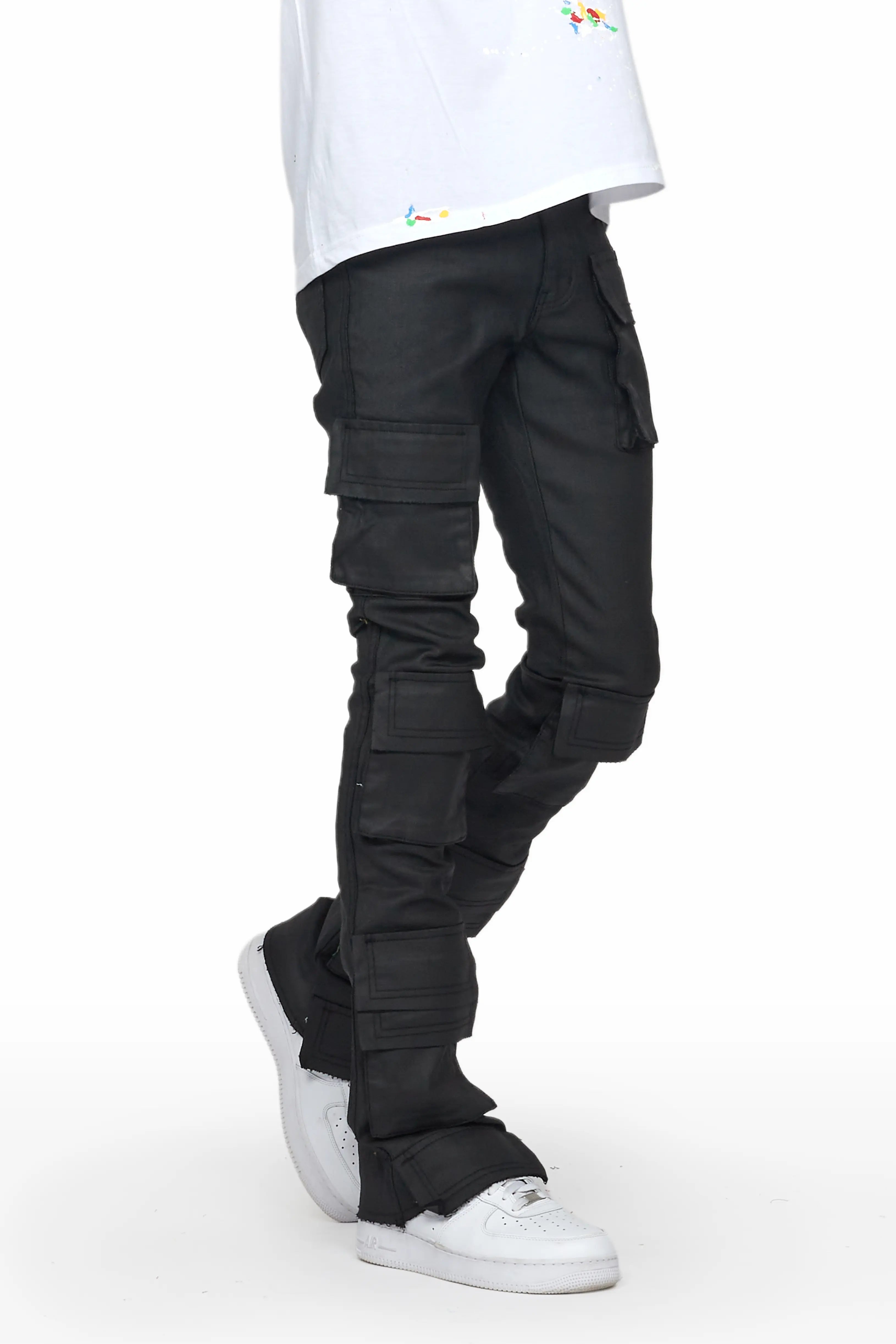 Zander Black Stacked Flare Cargo Jean