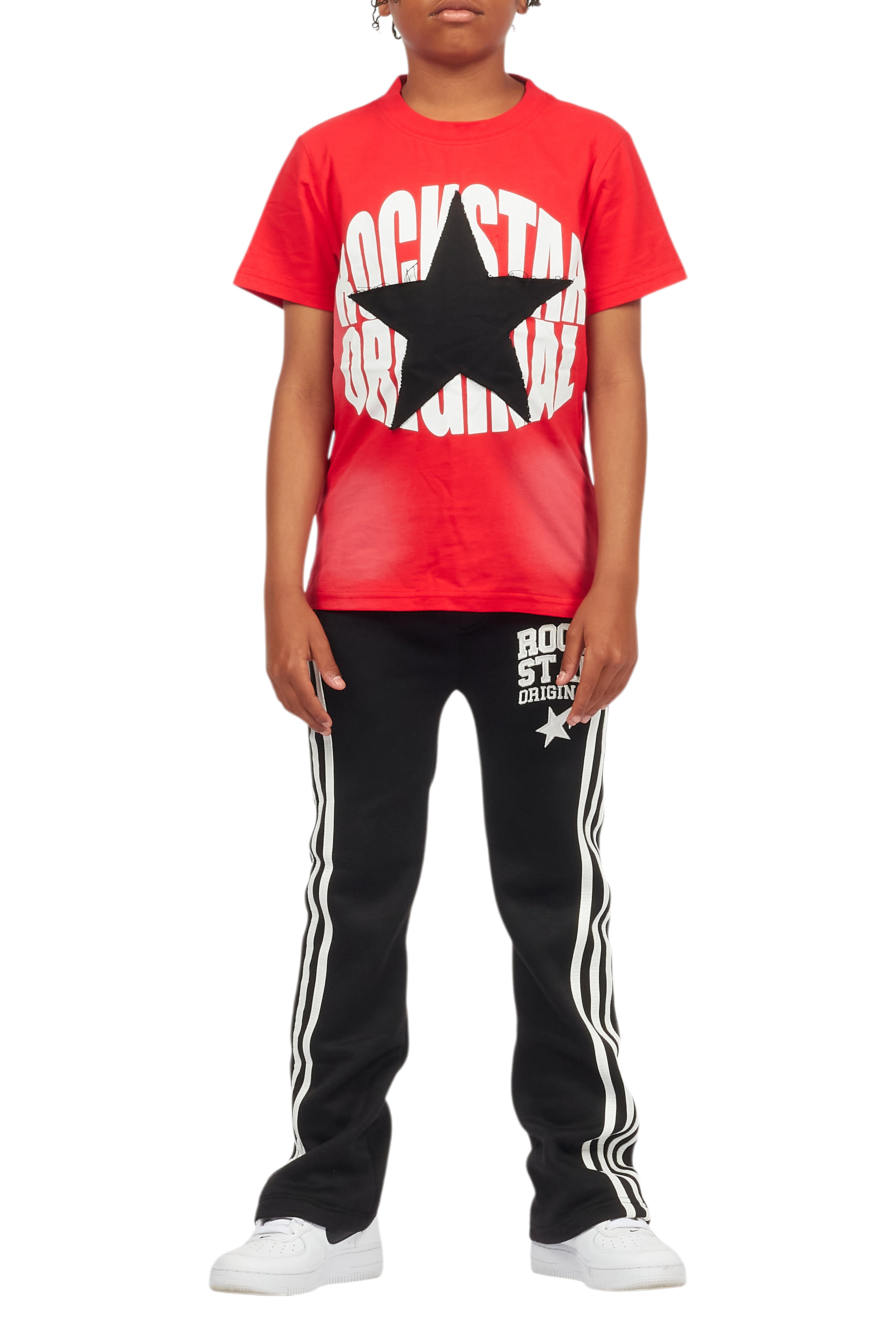 Boys Gerrit Black Stacked Baggy Track Pant