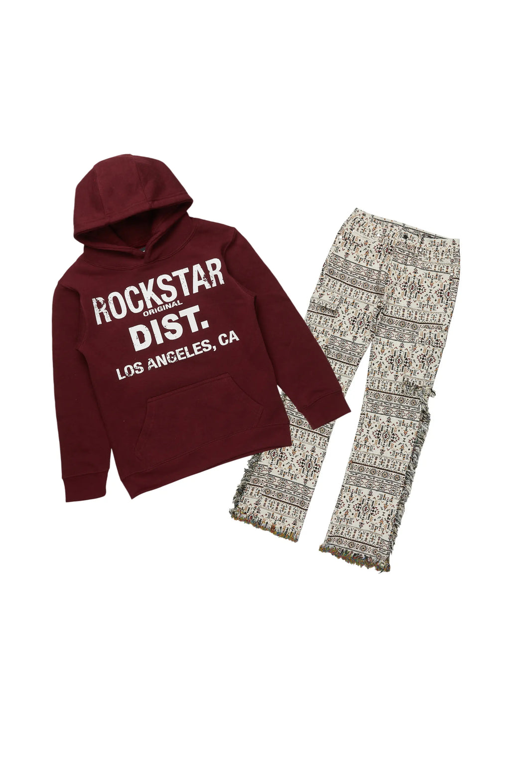 Girls Isla Maroon Hoodie/Stacked Flare Jean Set