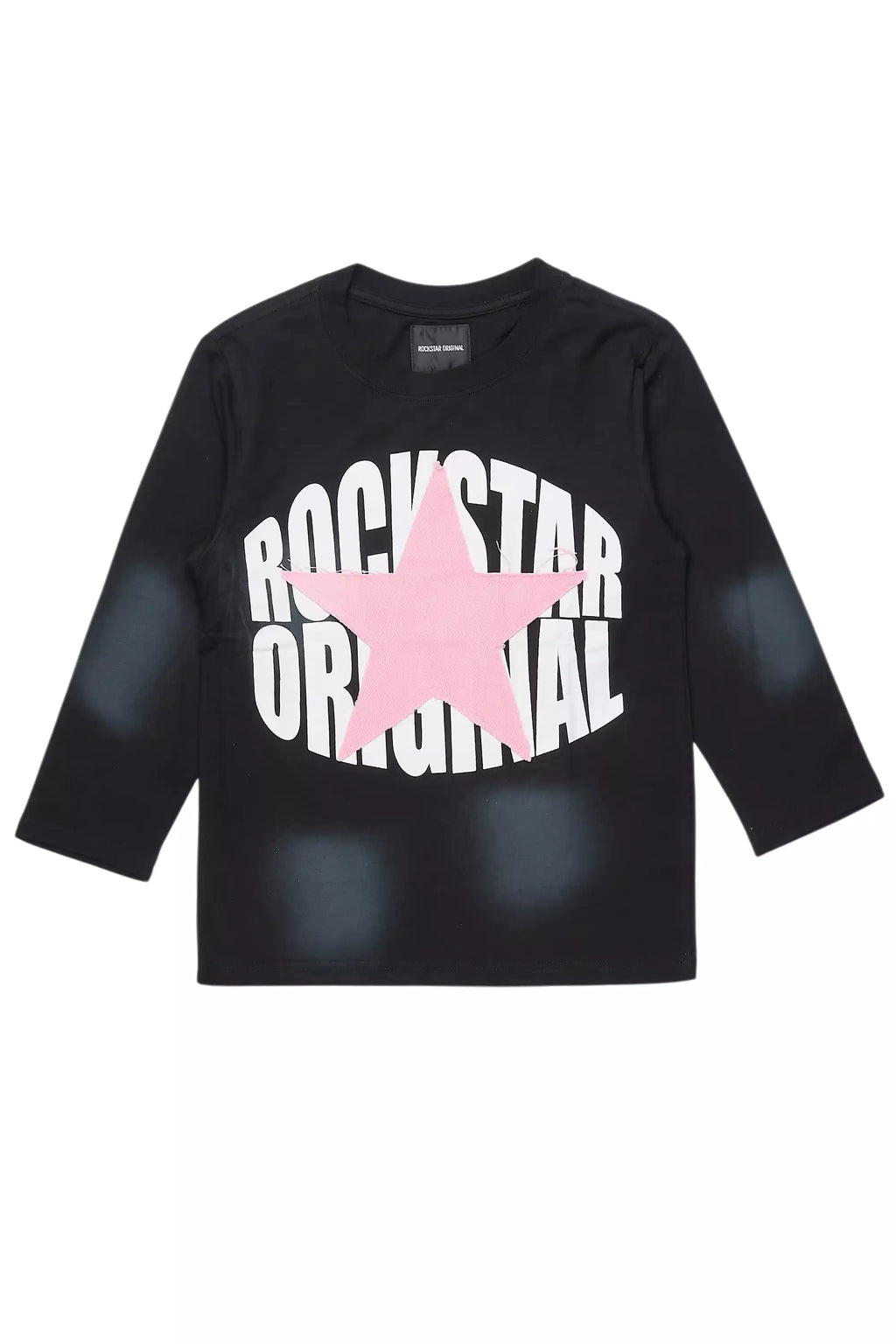 Girls Khaly L/S  Black/Pink Graphic T-Shirt With Patch