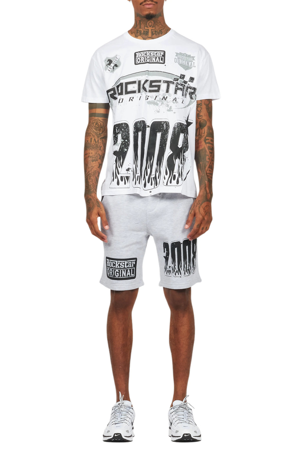 Amos White/Grey Graphic T-Shirt Short Set