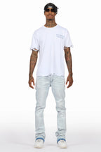 Drako White/Blue Oversized Graphic T-Shirt/Dag Stacked Flare Jean Set