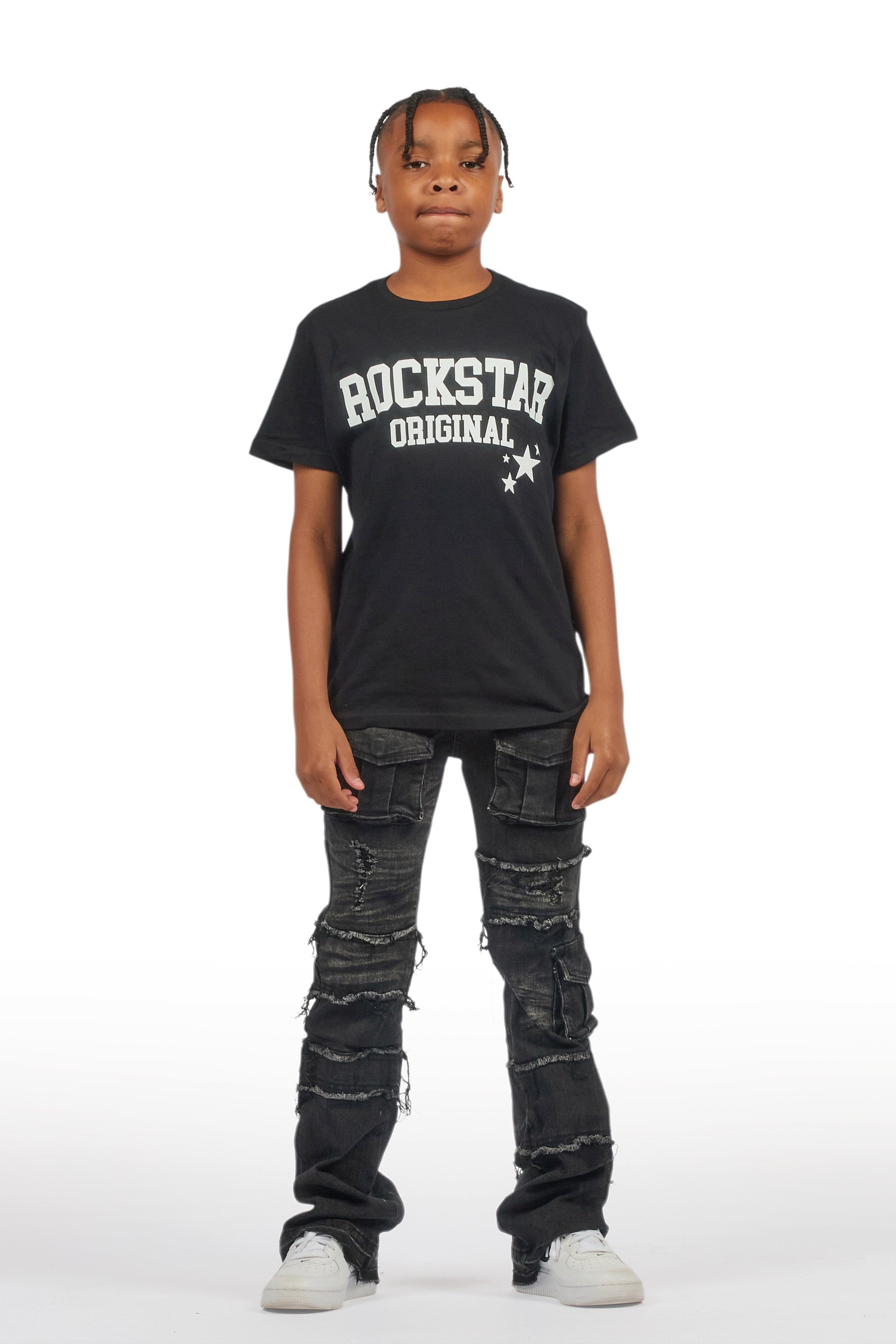 Boys Folant Black Slim Stacked Flare Jean