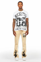 Edel White/Beige T-Shirt/Stacked Baggy Track Pant Set