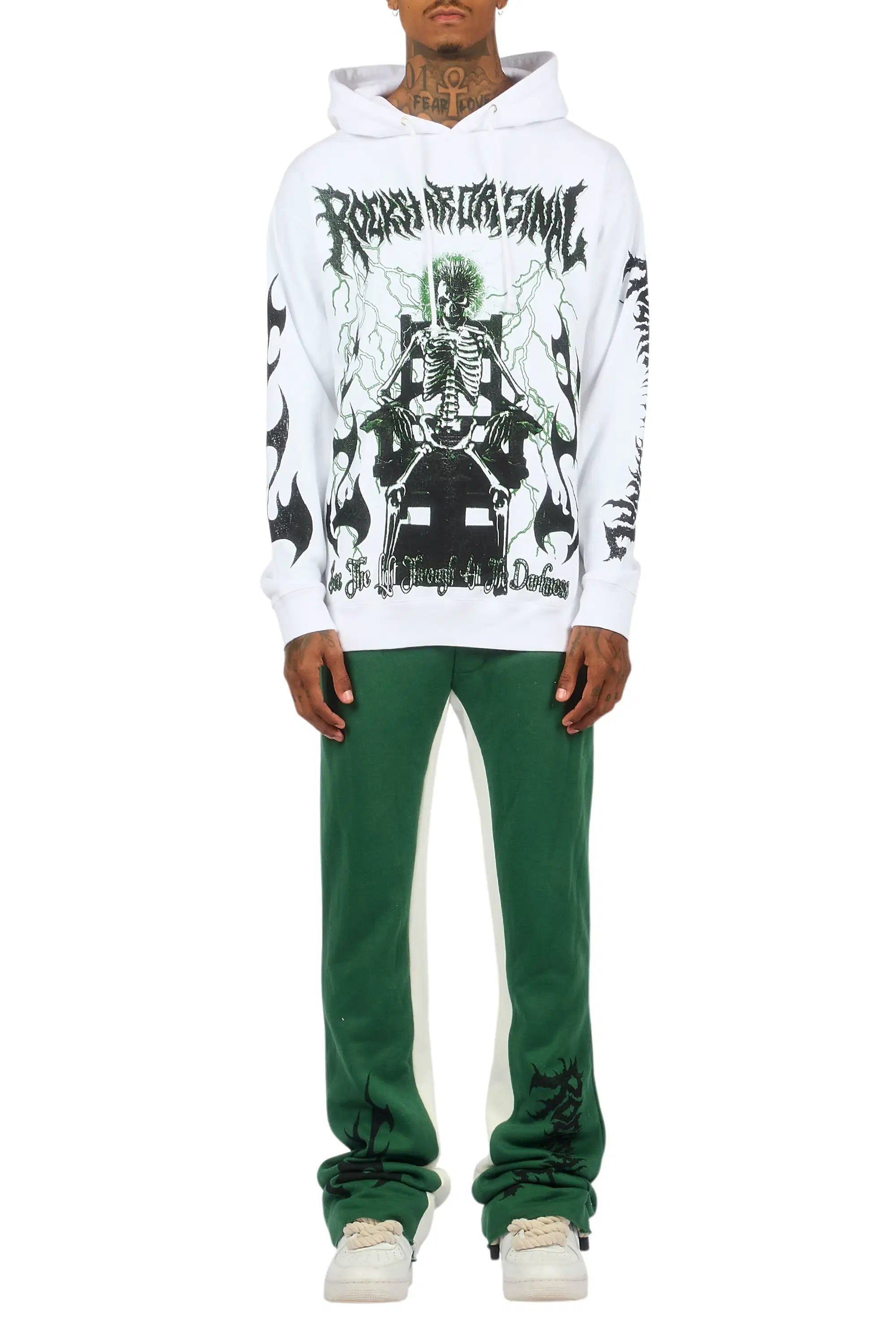 Deathrow White/Green Hoodie/Stacked Track Set