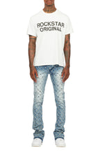 Glit Dark Blue Rhinestone Stacked Flare Jean