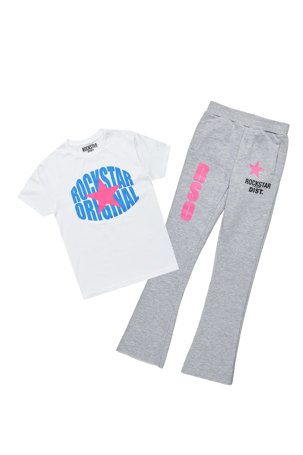 Girls Mia White/Grey T-Shirt Super Stacked Set