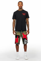 Akos Black/Red Tint T-Shirt/Denim Short Set