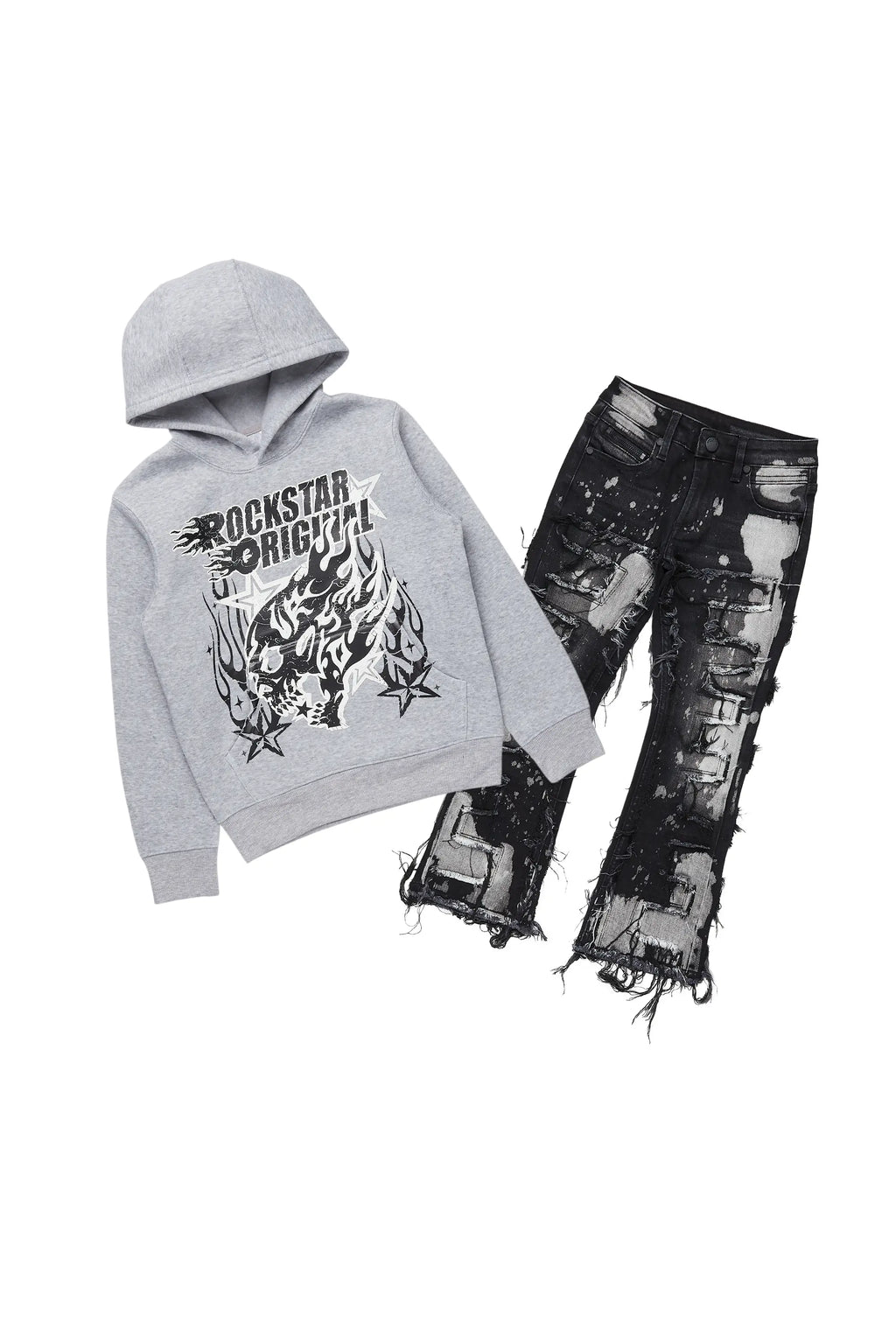 Boys Smitty Light Grey Hoodie/Stacked Flare Jean Set