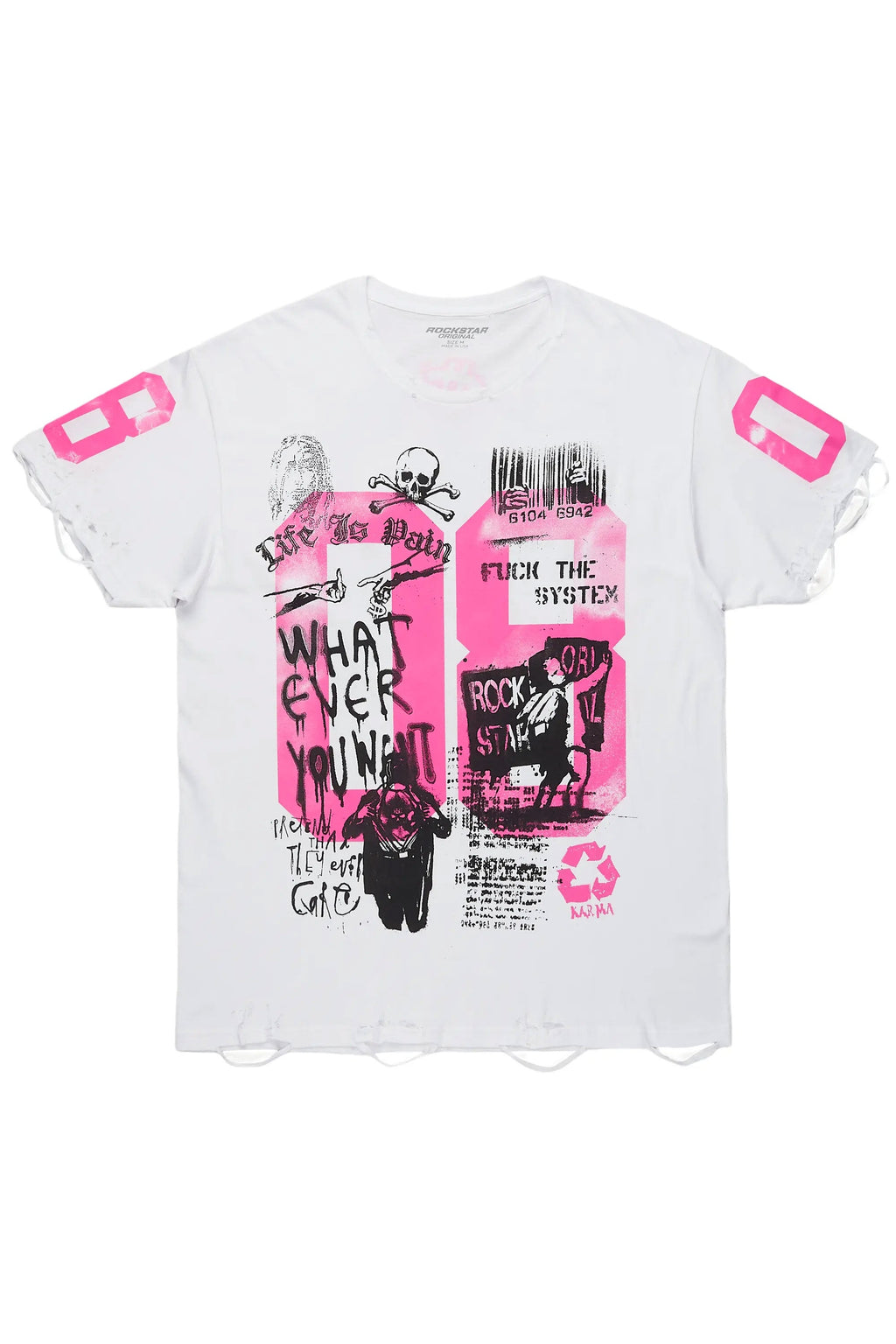 Grill White/Pink Graphic Oversized T-Shirt