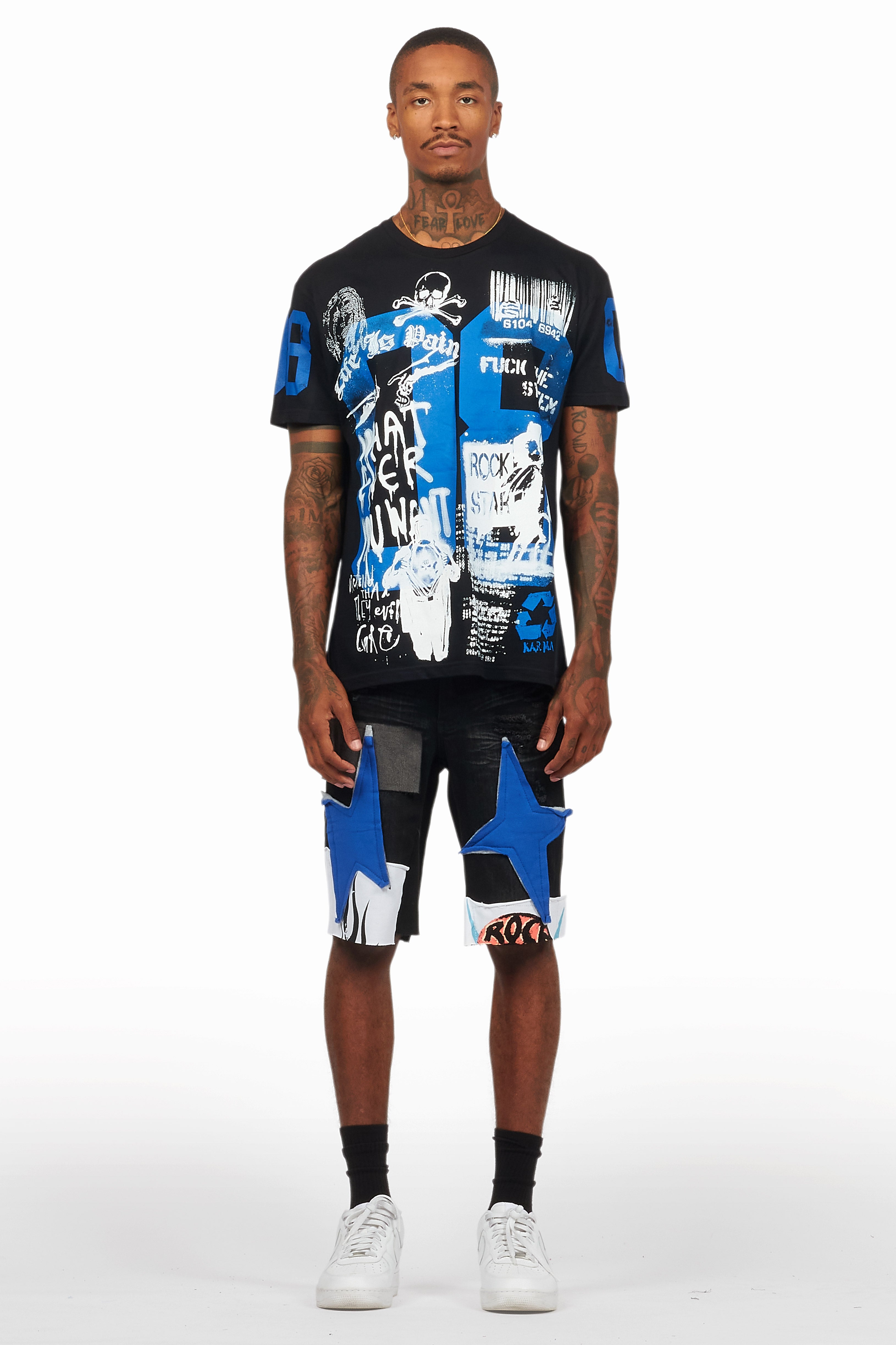 Grill Black/Blue T-Shirt/Denim Short Set