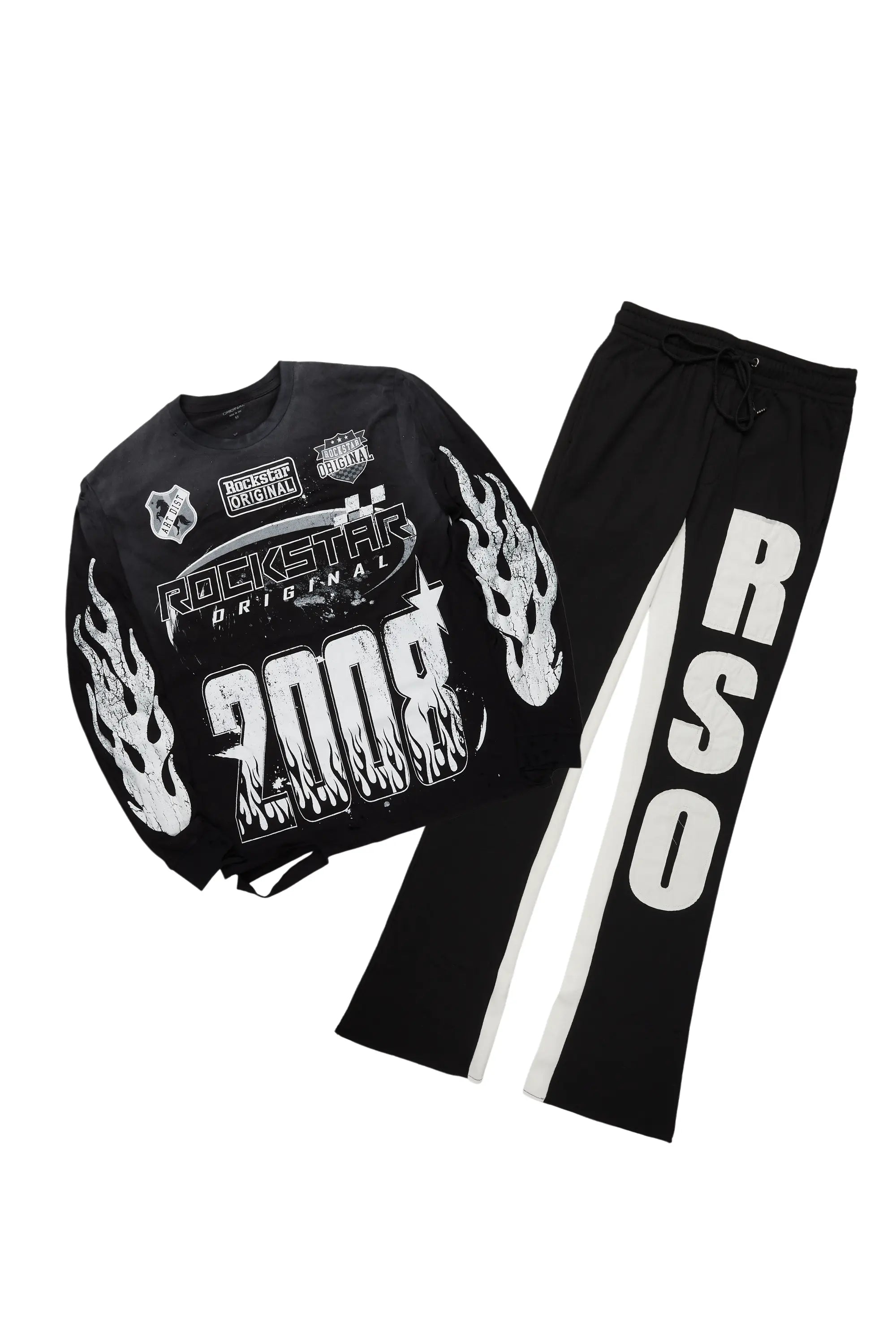 Amos Black Long Sleeve T-Shirt/Patch Baggy Pant Set