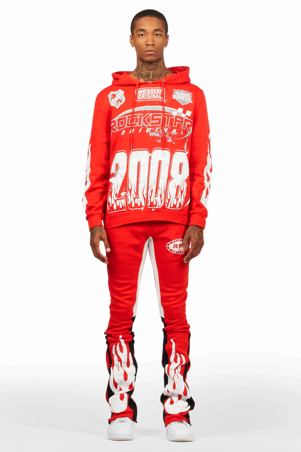 Amos Red/White Hoodie/Stacked Flare Track Set