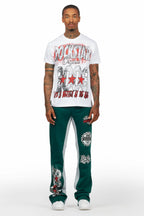 Racing Grung White/Green T-Shirt/Stacked Baggy Track Pant Set