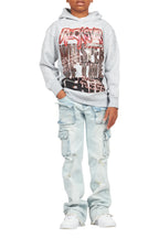 Boys Sterling Blue Fringe Stacked Flared Cargo Jean