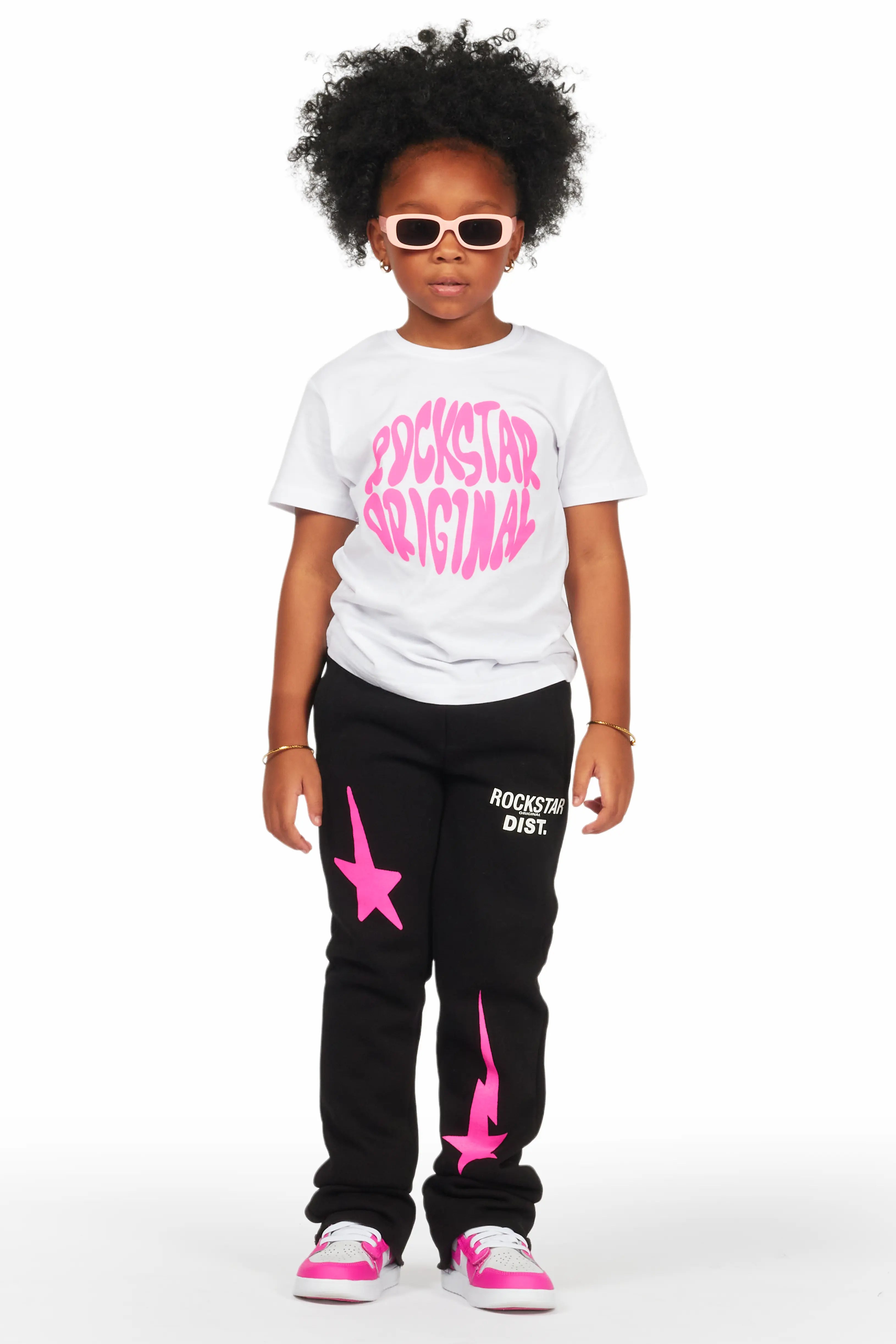 Girls Aria Black/White T-Shirt Super Stacked Set