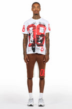 Grill White/Brown Graphic T-Shirt Short Set