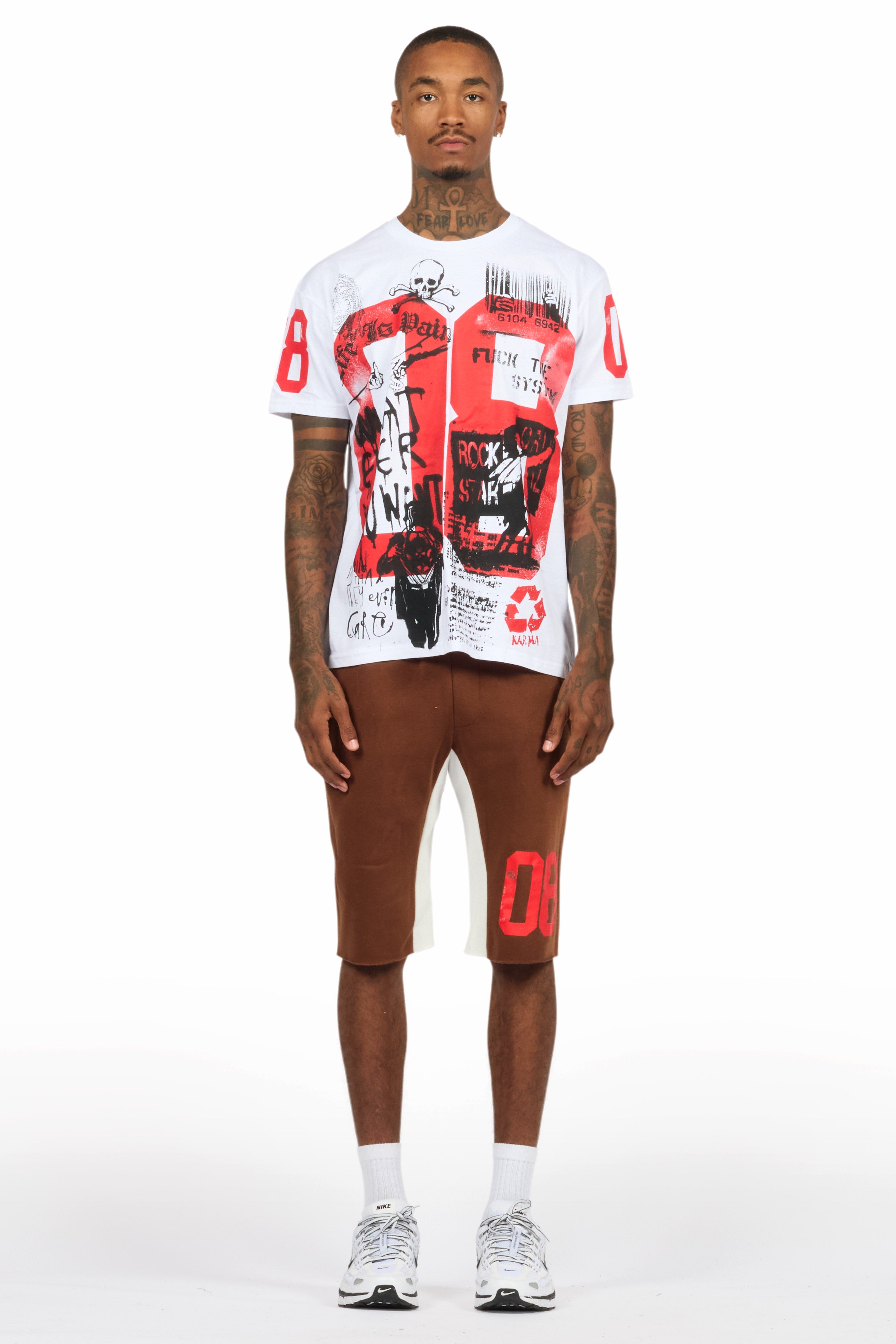 Grill White/Brown Graphic T-Shirt Short Set