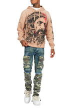 Bedros Khaki Graphic Distressed Hoodie