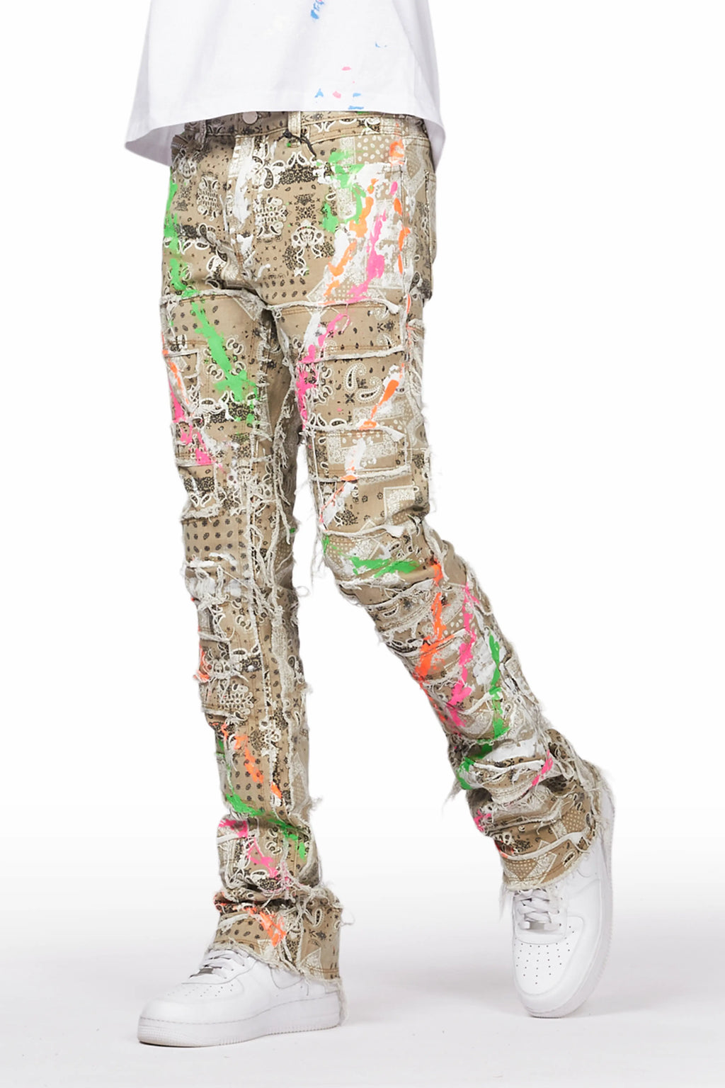 Fahim Beige Painter Stacked Flare Jean