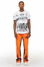 Amos White/Orange T-Shirt/Stacked Baggy Track Pant Set