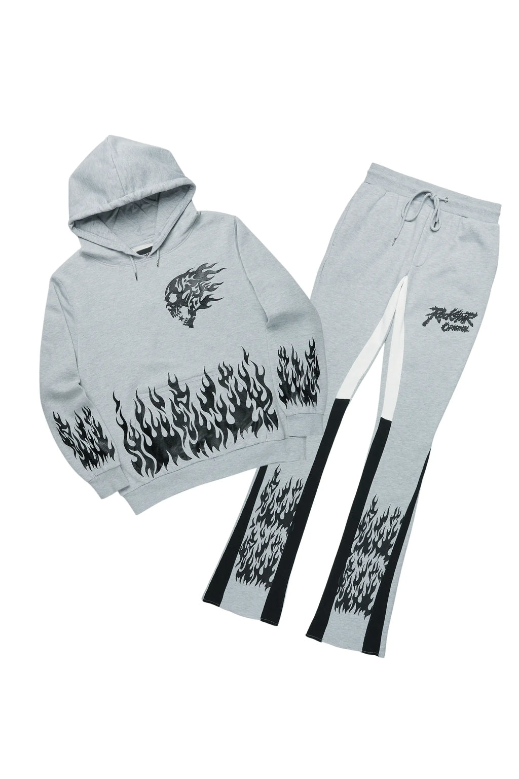 Bubble Grey/Black Stacked Flare Hoodie Track Set