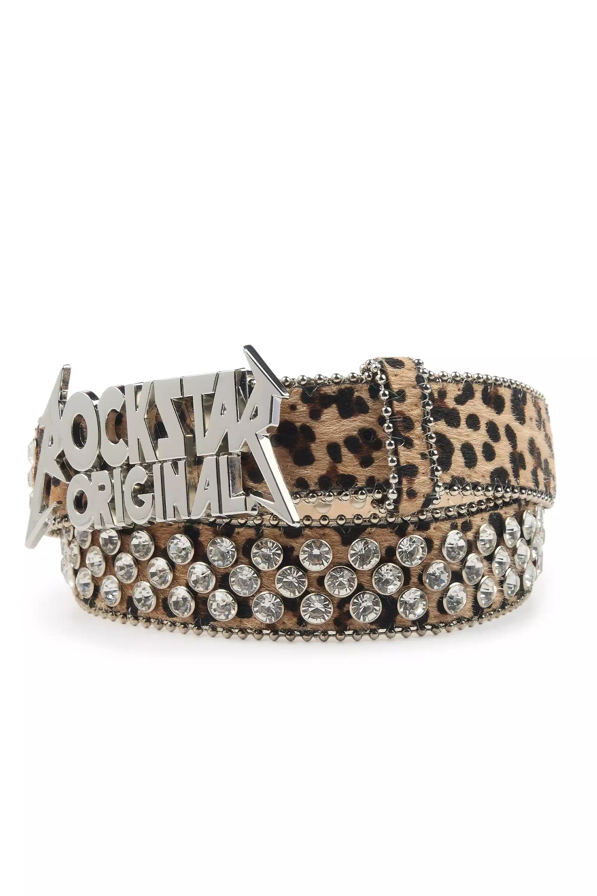 Dalia Beige Cheetah Print Rhinestone Belt