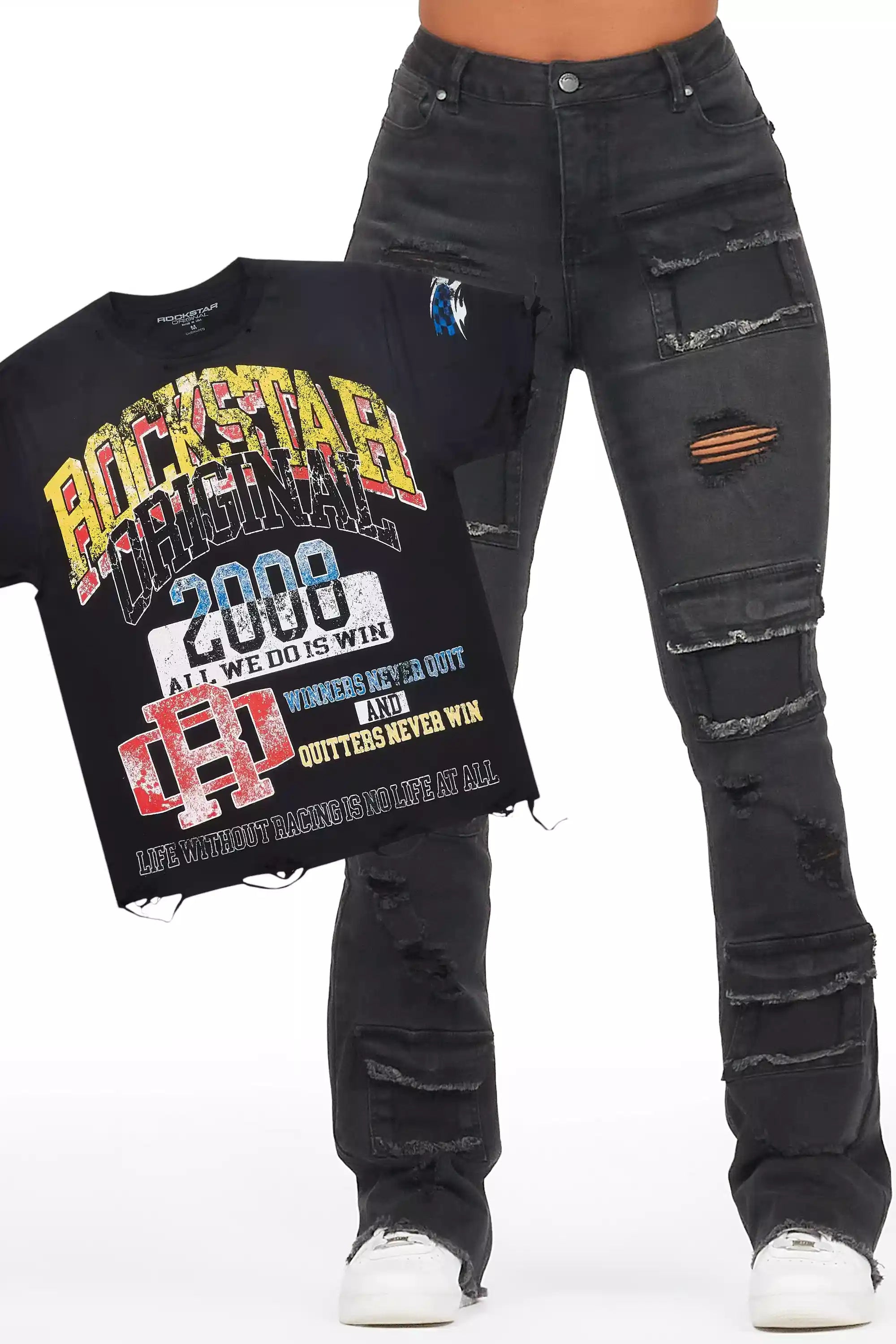 Tamikia Black Tee & Antione Black Jean Set