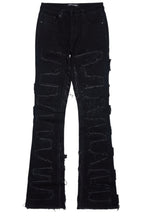 Zariyah Black Rhinestone Stacked Flare Jean