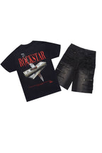 Dayte Nite Black/Red T-Shirt/Denim Short Set