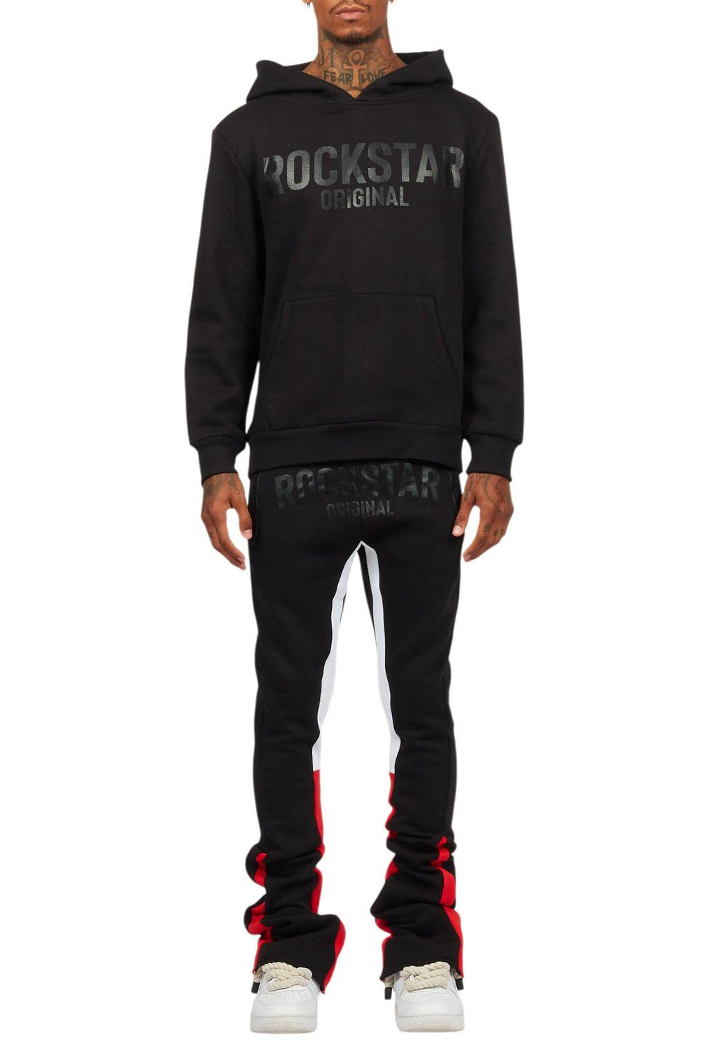 Sana Black/Black Hoodie/Stacked Flare Track Pant Set